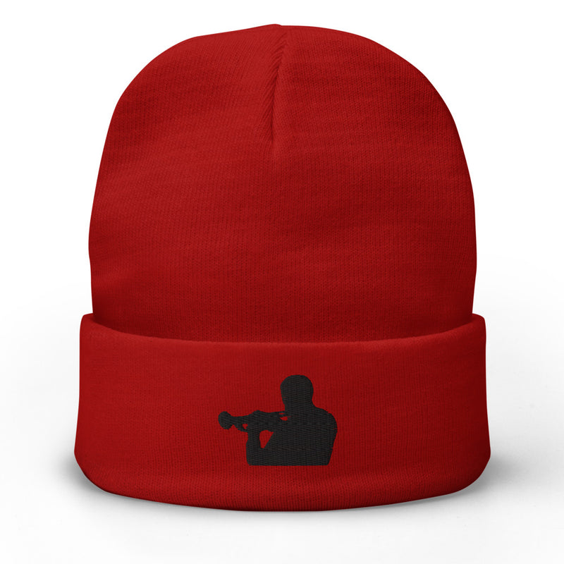 Woody Shaw Embroidered Beanie Hat (Black & Red)